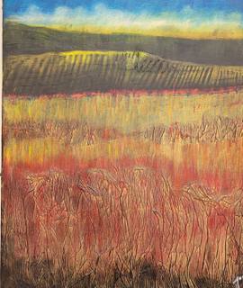 Collection huile sur toile ocre jaune 55x45 cm Susan Jones