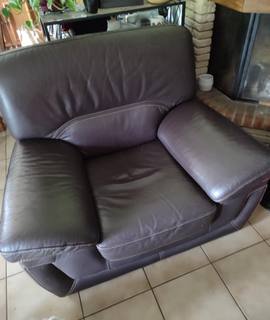 Meubles fauteuil cuir pleine fleur, marron, TBE