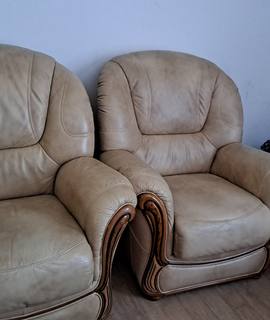 Meubles 1 fauteuil deux places, 2 fauteuils 1 place, cuir beige