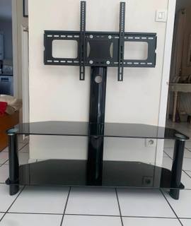 Meubles meuble tv Meuble TV d'angle en verre noir avec pied intégré