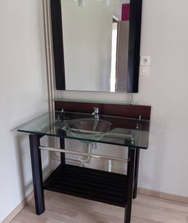Meubles lavabo verre et son meuble et miroir