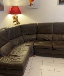 Meubles salon d'angle en cuir marron