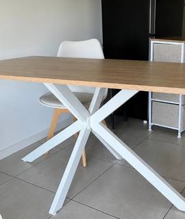 Meubles table 190x60 imitation bois  pieds blancs
