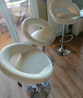 Meubles 3 chaises de bar en cuir beige