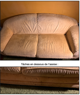Mobilier canapé confortable (mais tâché en dessous)