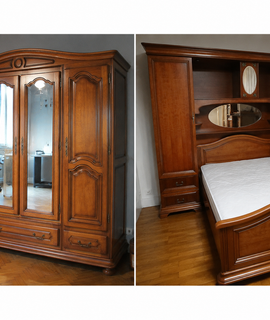 Meubles armoire« 4 portes et et 3 tiroirs bas + Lit pont merisier massif + lit