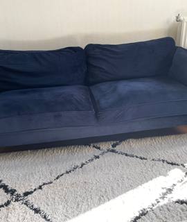Meubles canapé velour bleu nuit