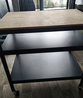 Meubles table desserte noir métal et plateau en bois