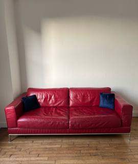 Meubles canapé en cuir rouge 2 places