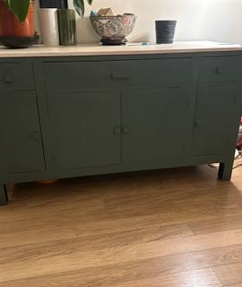 Meubles buffet bois repeint en vert/blanc