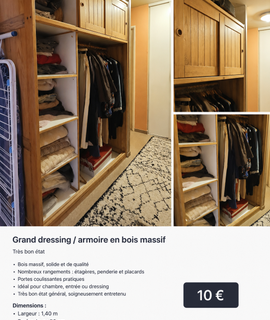 Meubles grand dressing / armoire en bois massif – très bon état