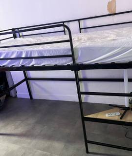 Meubles lit mezzanine en acier noir 1 place avec matelas