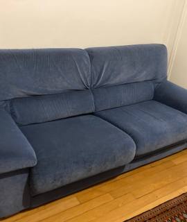 Meubles canapé bleu velours 150cm d'assise, 2m de largeur