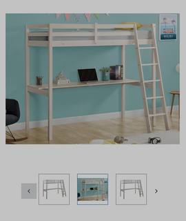Meubles lit mezzanine GEDEON II - 90 x 190 cm - Avec bureau - Pin massif - Blanchi
