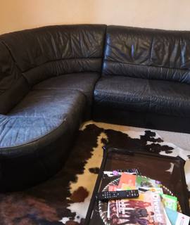 Mobilier canapé d’angle en cuir noir
