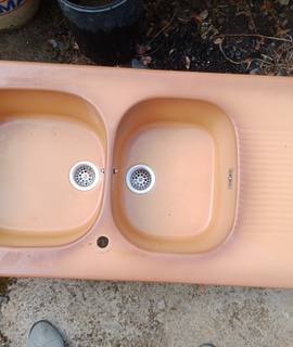Mobilier évier en grès 2 bacs 1 égouttoir 112 x 51 x 20 (dimensions standard)