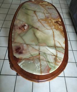 Mobilier table de salon merisier et marbre