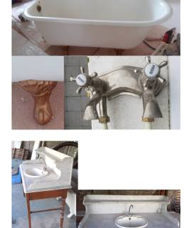 Mobilier baignoire en fonte et meuble de toilette