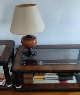 Mobilier 2 tables ronce de noyer et lampe
