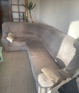 Mobilier canapé d'angle convertible en tissu gris