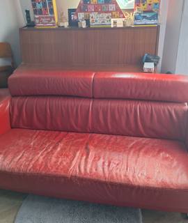Mobilier canapé cuir rouge