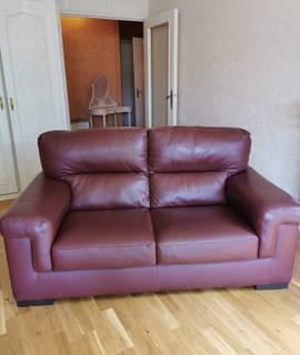 Mobilier canape 3 places cuir bordeaux