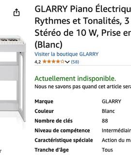 Musique, CD, Vinyle piano électrique blanc Glarry